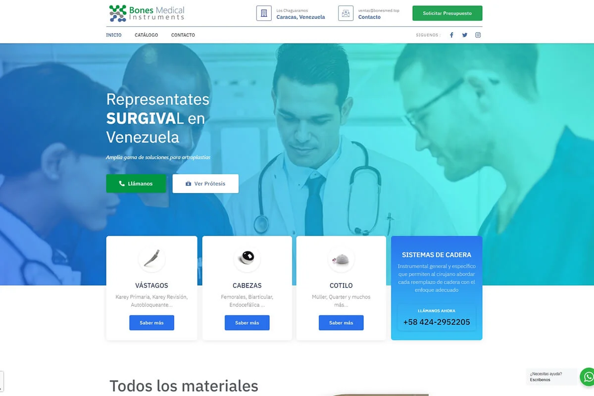 Diseño web para empresa de instrumentos médicos